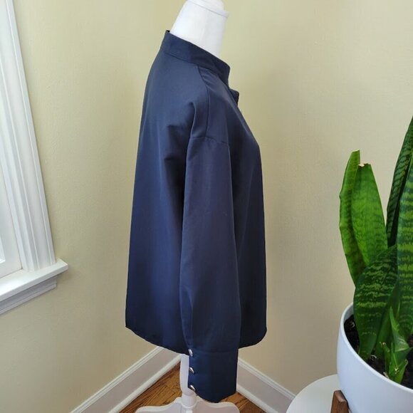 Shein Stand Up Collar Long Sleeve Blouse SZ L Button Up/Button Cuffs Blue Shirt - Picture 9 of 13